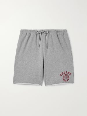 Straight-Leg Logo-Flocked Cotton-Jersey Drawstring Shorts Straight-Leg Logo-Flocked Cotton-Jersey Drawstring Shorts