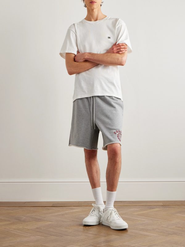 Straight-Leg Logo-Flocked Cotton-Jersey Drawstring Shorts - OU Straight-Leg Logo-Flocked Cotton-Jersey Drawstring Shorts - OU