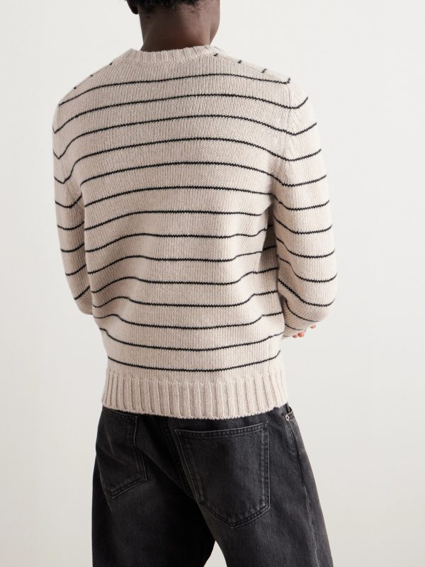 Logo-Embroidered Striped Wool Sweater - BK Logo-Embroidered Striped Wool Sweater - BK
