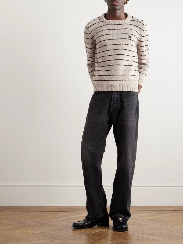Logo-Embroidered Striped Wool Sweater - OU Logo-Embroidered Striped Wool Sweater - OU