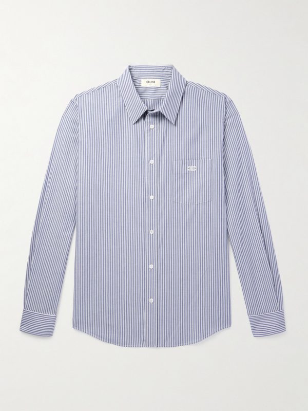 Slim-Fit Logo-Embroidered Striped Cotton Shirt
