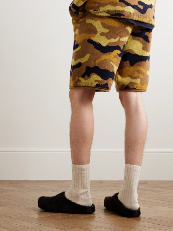 Straight-Leg Camouflage-Jacquard Cashmere Drawstring Shorts - BK Straight-Leg Camouflage-Jacquard Cashmere Drawstring Shorts - BK