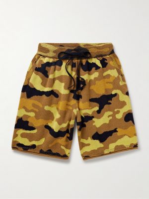Straight-Leg Camouflage-Jacquard Cashmere Drawstring Shorts