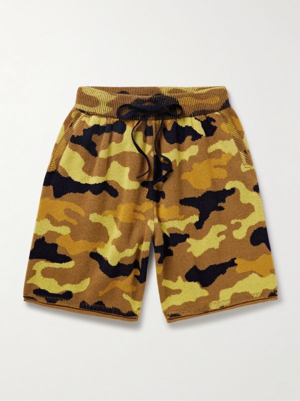Straight-Leg Camouflage-Jacquard Cashmere Drawstring Shorts Straight-Leg Camouflage-Jacquard Cashmere Drawstring Shorts
