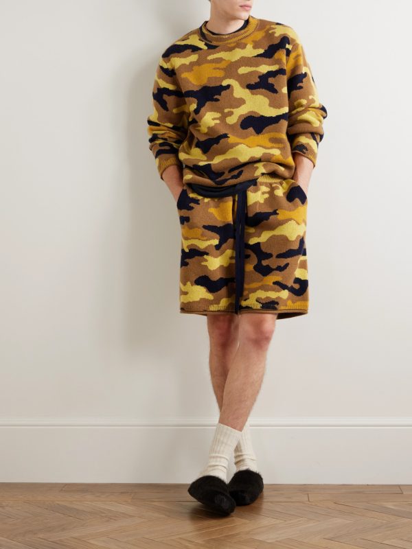 Straight-Leg Camouflage-Jacquard Cashmere Drawstring Shorts - OU Straight-Leg Camouflage-Jacquard Cashmere Drawstring Shorts - OU