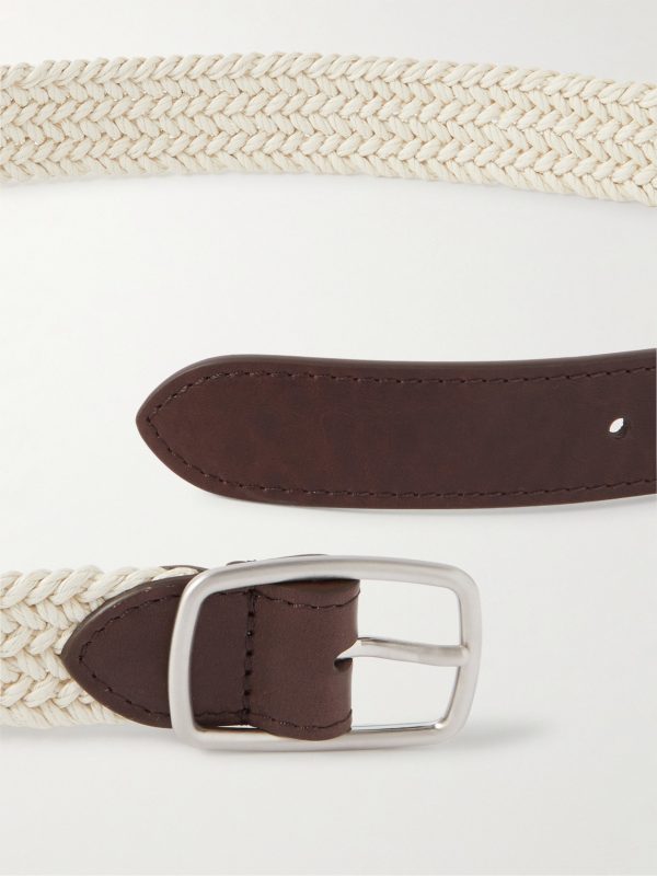 3cm Leather-Trimmed Woven Cotton Belt - E1 3cm Leather-Trimmed Woven Cotton Belt - E1