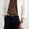 3cm Leather-Trimmed Woven Cotton Belt - FR 3cm Leather-Trimmed Woven Cotton Belt - FR
