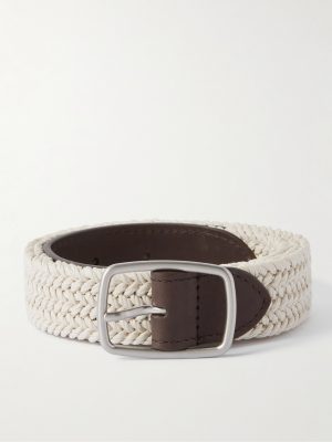 3cm Leather-Trimmed Woven Cotton Belt