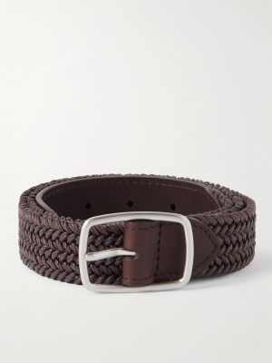 3cm Leather-Trimmed Woven Cotton Belt