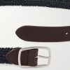 3cm Leather-Trimmed Woven Cotton Belt - E1