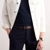 3cm Leather-Trimmed Woven Cotton Belt - FR