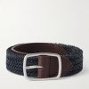 3cm Leather-Trimmed Woven Cotton Belt