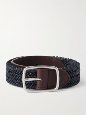 3cm Leather-Trimmed Woven Cotton Belt