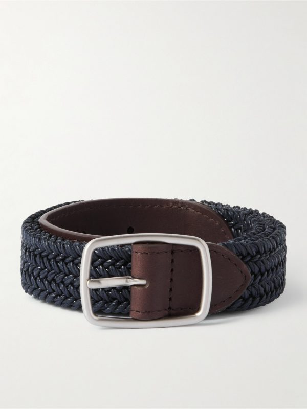 3cm Leather-Trimmed Woven Cotton Belt