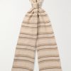Nakaumi Frayed Striped Silk, Linen and Cotton-Blend Scarf