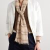 Nakaumi Frayed Striped Silk, Linen and Cotton-Blend Scarf - OU