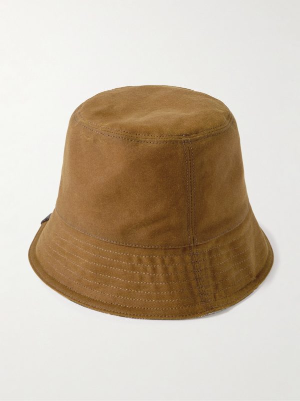 Reversible Leather-Trimmed Waxed Cotton-Canvas and Wool-Blend Bucket Hat - BK Reversible Leather-Trimmed Waxed Cotton-Canvas and Wool-Blend Bucket Hat - BK