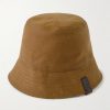 Reversible Leather-Trimmed Waxed Cotton-Canvas and Wool-Blend Bucket Hat Reversible Leather-Trimmed Waxed Cotton-Canvas and Wool-Blend Bucket Hat