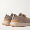 Leather-Trimmed Stretch-Knit Sneakers - BK Leather-Trimmed Stretch-Knit Sneakers - BK