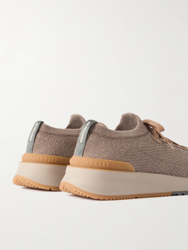 Leather-Trimmed Stretch-Knit Sneakers - BK Leather-Trimmed Stretch-Knit Sneakers - BK