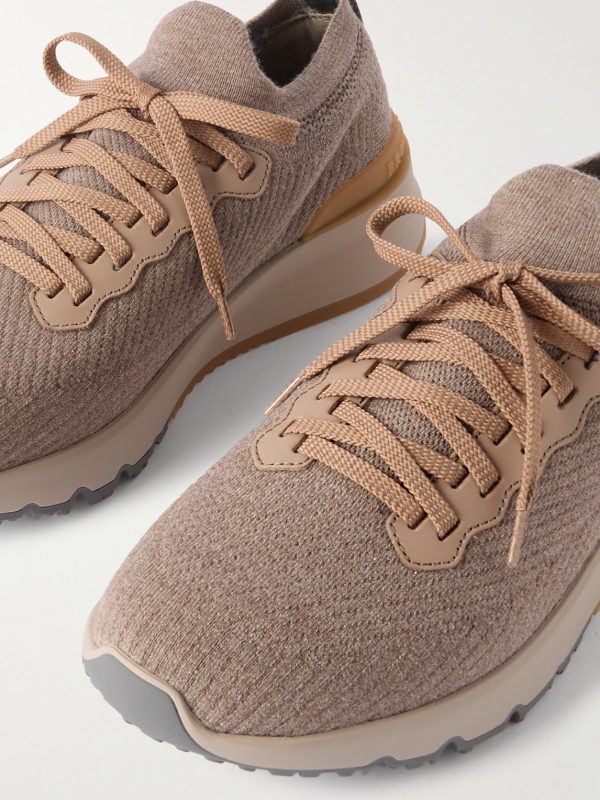Leather-Trimmed Stretch-Knit Sneakers - CU Leather-Trimmed Stretch-Knit Sneakers - CU