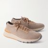 Leather-Trimmed Stretch-Knit Sneakers - FR Leather-Trimmed Stretch-Knit Sneakers - FR