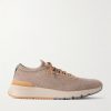 Leather-Trimmed Stretch-Knit Sneakers Leather-Trimmed Stretch-Knit Sneakers