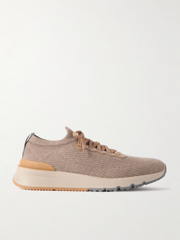 Leather-Trimmed Stretch-Knit Sneakers Leather-Trimmed Stretch-Knit Sneakers