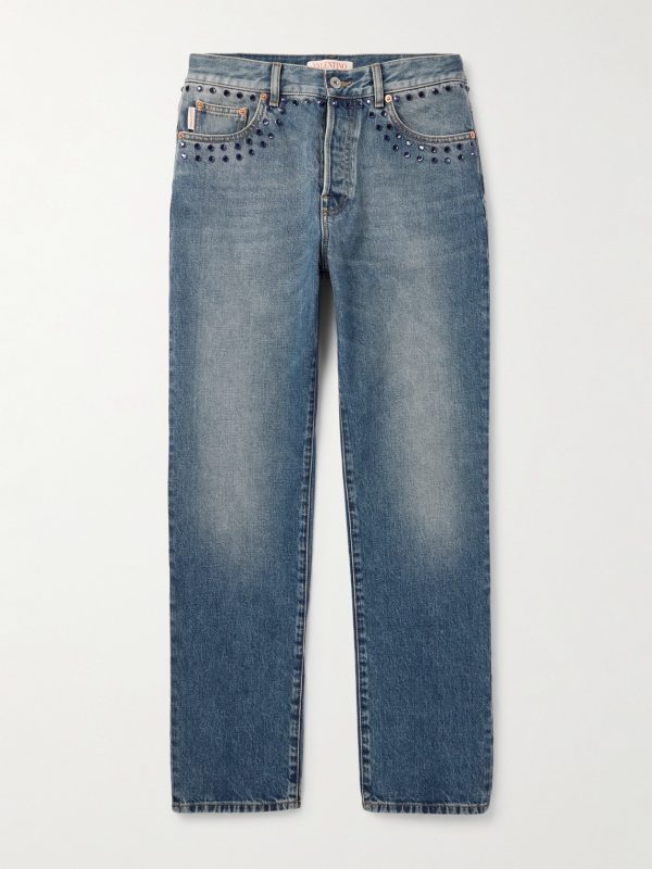 Straight-Leg Crystal-Embellished Jeans