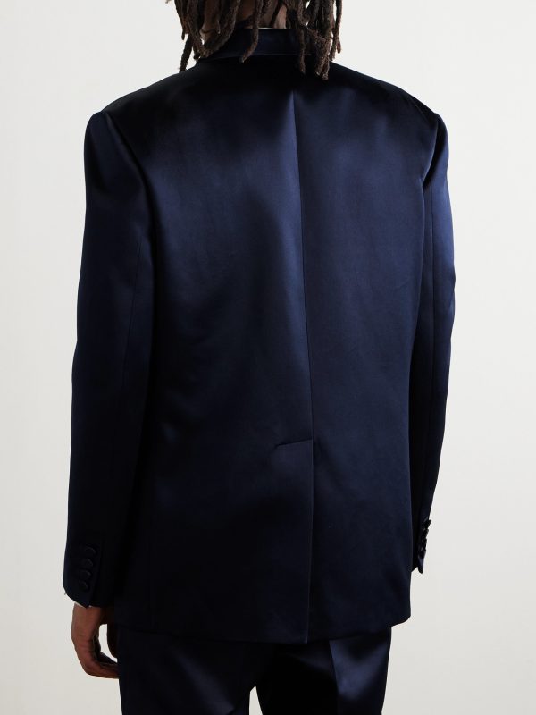 Double-Breasted Silk-Satin Suit Jacket - BK