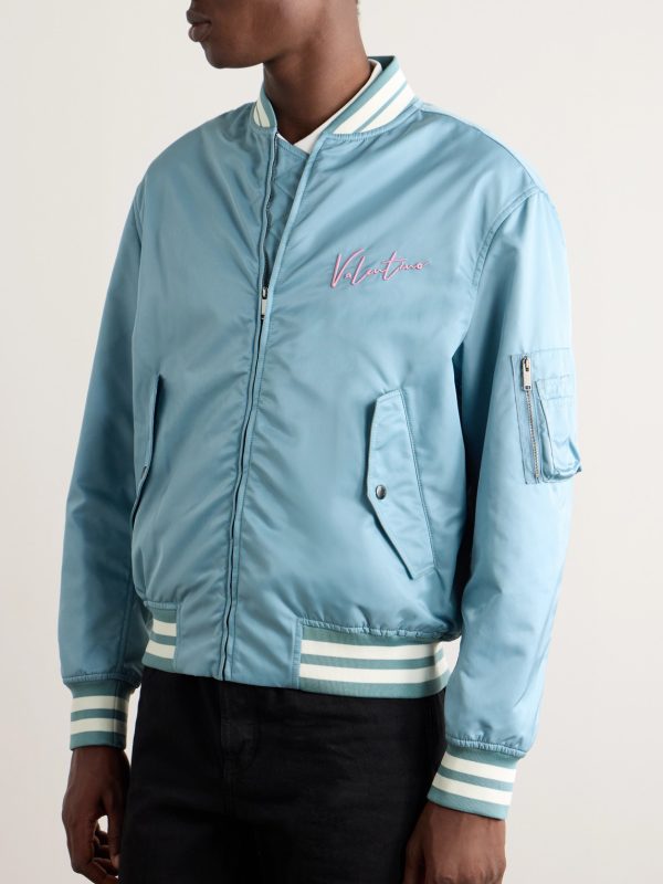 Logo-Embroidered Striped Shell Bomber Jacket - FR Logo-Embroidered Striped Shell Bomber Jacket - FR