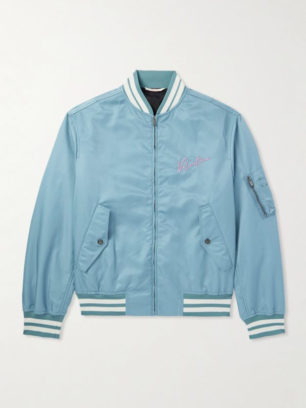 Logo-Embroidered Striped Shell Bomber Jacket Logo-Embroidered Striped Shell Bomber Jacket