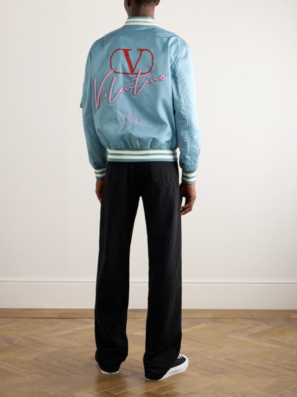 Logo-Embroidered Striped Shell Bomber Jacket - OU Logo-Embroidered Striped Shell Bomber Jacket - OU