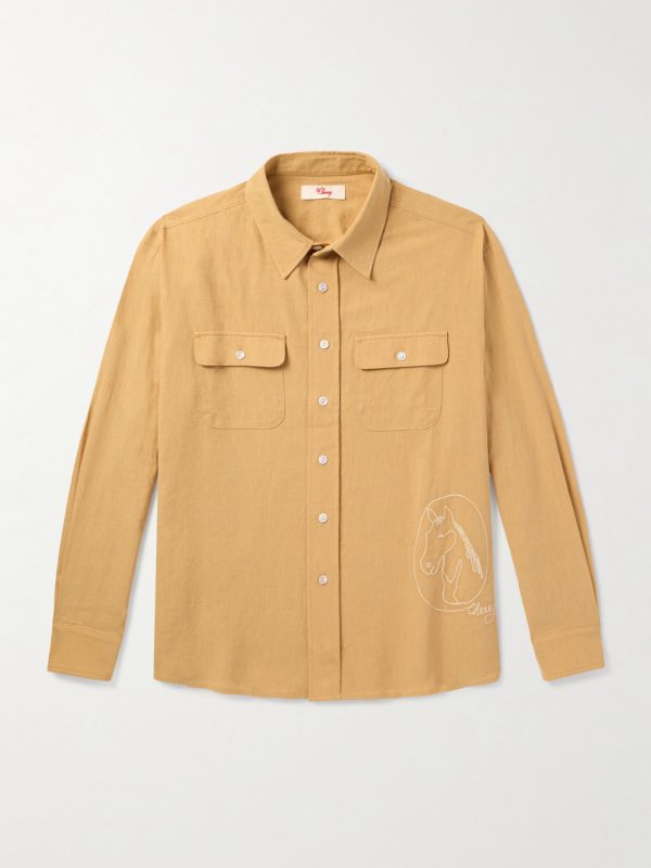 Button-Down Collar Embroidered Cotton and Linen-Blend Shirt Button-Down Collar Embroidered Cotton and Linen-Blend Shirt