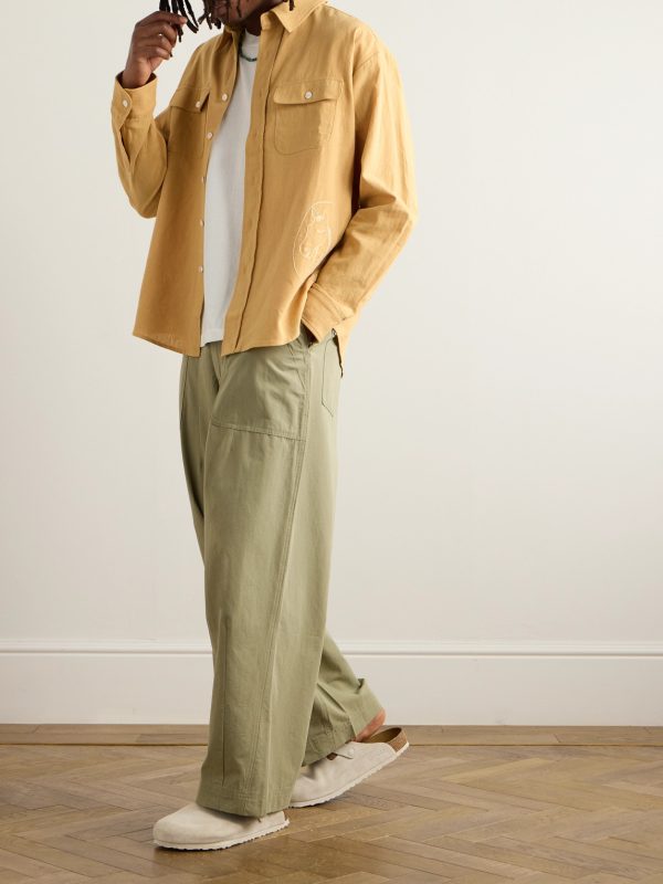 Button-Down Collar Embroidered Cotton and Linen-Blend Shirt - OU Button-Down Collar Embroidered Cotton and Linen-Blend Shirt - OU