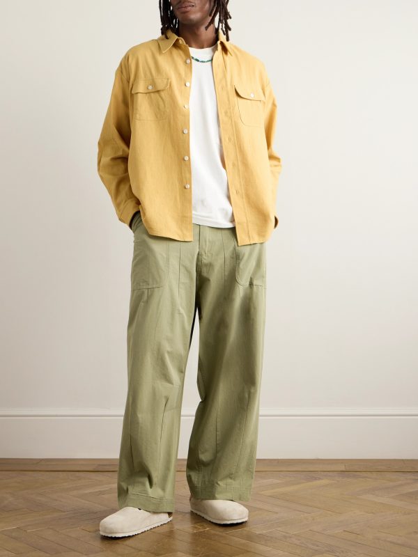 Wide-Leg Cotton-Canvas Drawstring Trousers - OU Wide-Leg Cotton-Canvas Drawstring Trousers - OU
