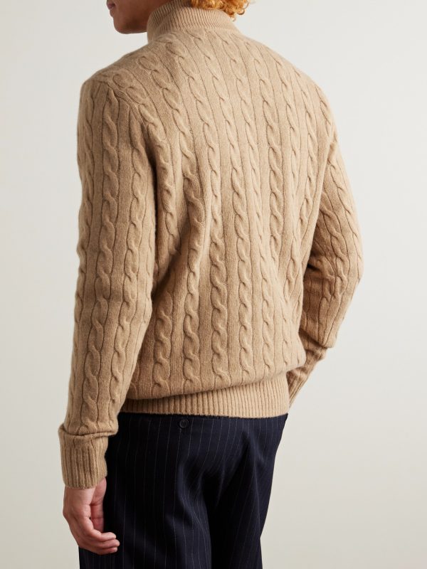 Logo-Embroidered Cable-Knit Wool and Cashmere-Blend Half-Zip Sweater - BK Logo-Embroidered Cable-Knit Wool and Cashmere-Blend Half-Zip Sweater - BK