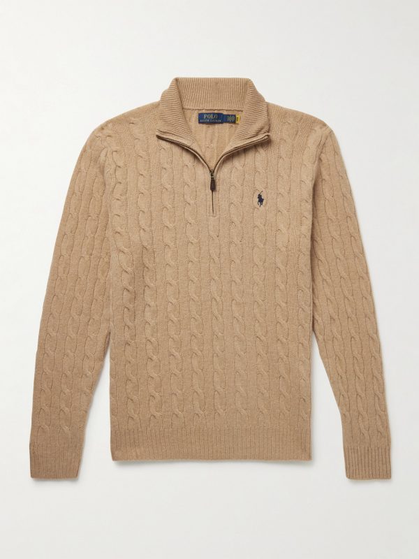 Logo-Embroidered Cable-Knit Wool and Cashmere-Blend Half-Zip Sweater Logo-Embroidered Cable-Knit Wool and Cashmere-Blend Half-Zip Sweater