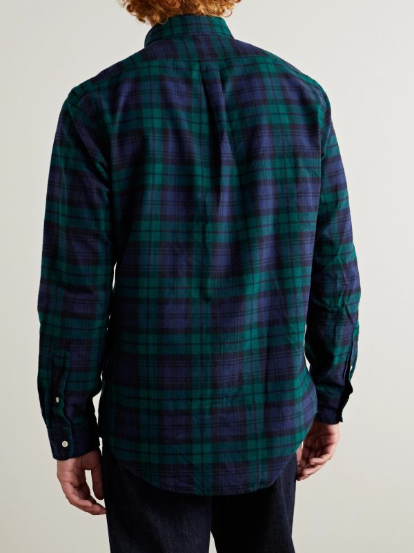Button-Down Collar Logo-Embroidered Checked Brushed-Cotton Oxford Shirt - BK Button-Down Collar Logo-Embroidered Checked Brushed-Cotton Oxford Shirt - BK