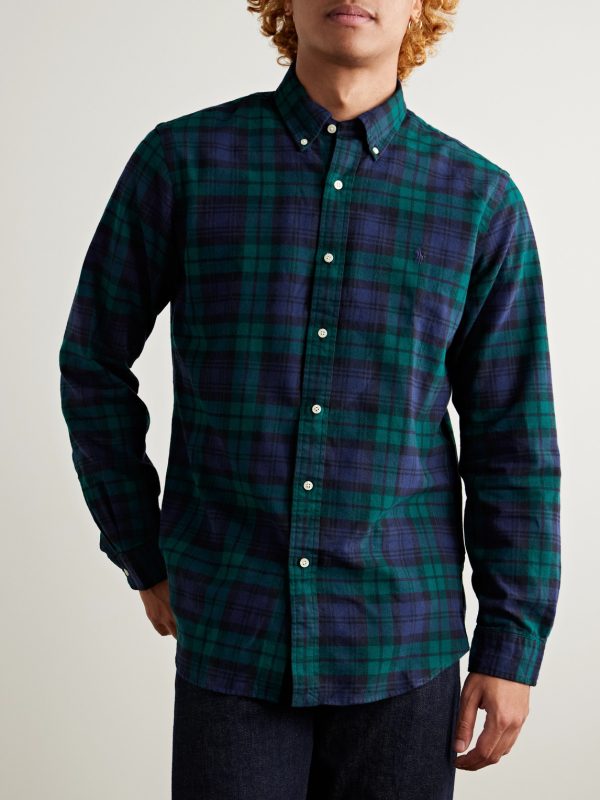 Button-Down Collar Logo-Embroidered Checked Brushed-Cotton Oxford Shirt - FR Button-Down Collar Logo-Embroidered Checked Brushed-Cotton Oxford Shirt - FR