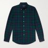 Button-Down Collar Logo-Embroidered Checked Brushed-Cotton Oxford Shirt Button-Down Collar Logo-Embroidered Checked Brushed-Cotton Oxford Shirt