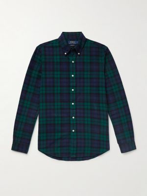 Button-Down Collar Logo-Embroidered Checked Brushed-Cotton Oxford Shirt Button-Down Collar Logo-Embroidered Checked Brushed-Cotton Oxford Shirt