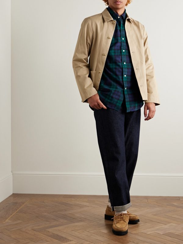 Button-Down Collar Logo-Embroidered Checked Brushed-Cotton Oxford Shirt - OU Button-Down Collar Logo-Embroidered Checked Brushed-Cotton Oxford Shirt - OU