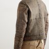 Distressed Shearling Bomber Jacket - BK Distressed Shearling Bomber Jacket - BK