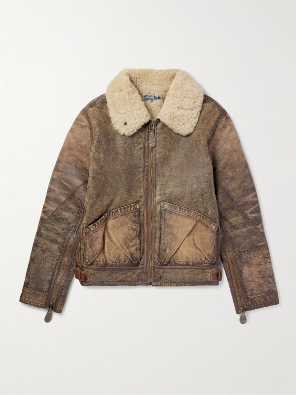 Distressed Shearling Bomber Jacket Distressed Shearling Bomber Jacket