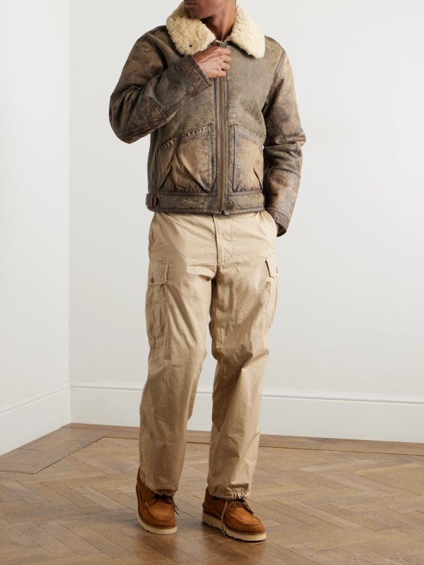 Distressed Shearling Bomber Jacket - OU Distressed Shearling Bomber Jacket - OU