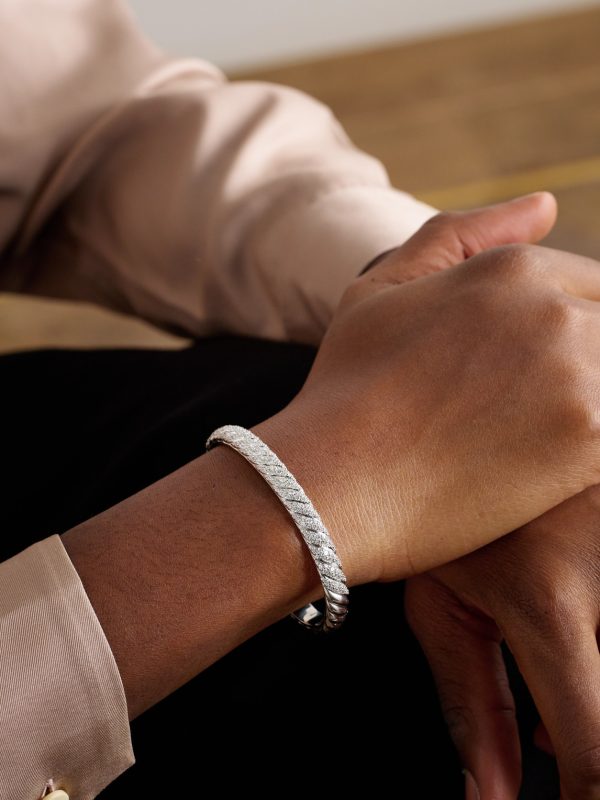 Sculpted Cable 18-Karat White Gold Diamond Cuff - FR Sculpted Cable 18-Karat White Gold Diamond Cuff - FR