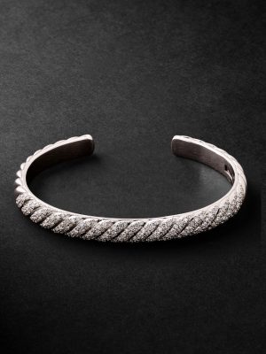 Sculpted Cable 18-Karat White Gold Diamond Cuff Sculpted Cable 18-Karat White Gold Diamond Cuff