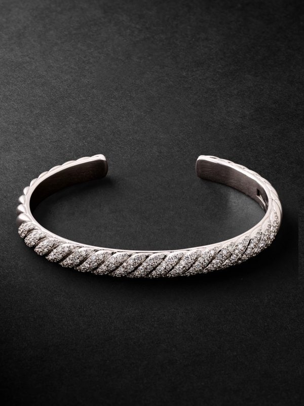 Sculpted Cable 18-Karat White Gold Diamond Cuff Sculpted Cable 18-Karat White Gold Diamond Cuff