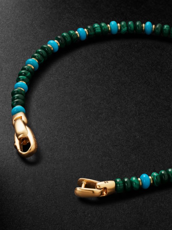 Spiritual Beads 18-Karat Gold, Malachite and Turquoise Beaded Bracelet - BK Spiritual Beads 18-Karat Gold, Malachite and Turquoise Beaded Bracelet - BK